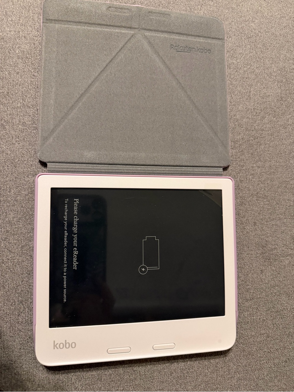 Kobo e-Reader with Pink Trim and Gray Cover